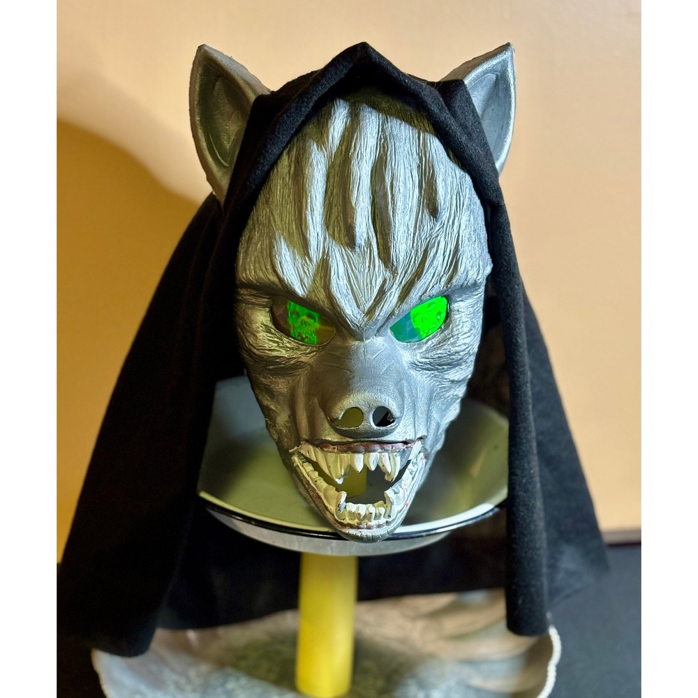 Silver Werewolf Mask Black Hood Holographic Skull Eyes Halloween Horror Costume